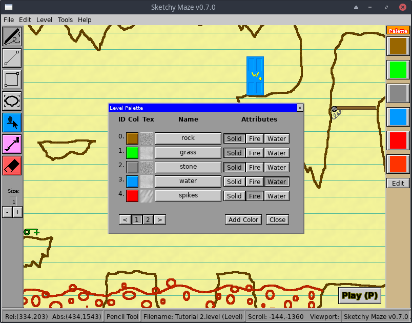 Screenshot of the Level Palette editor